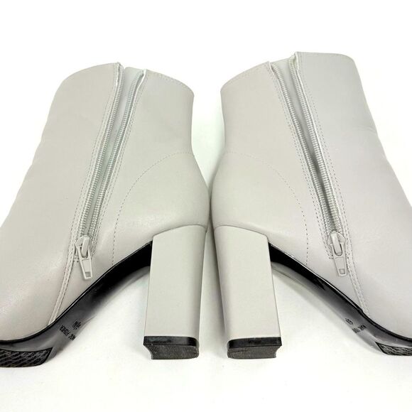 Marc Fisher GABBLE Sleek Gray Leather Side Zip Pointed Toe Block Heeled Boots - Picture 12 of 15